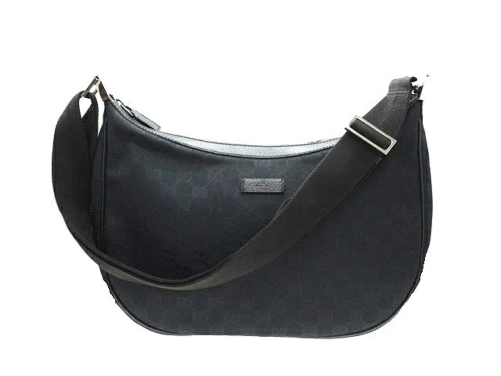 Gucci Shoulder Bag GG Canvas Calfskin Black